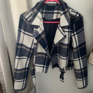 Plaid Jacket w/ Belt Detail
